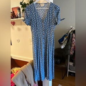 Sezane - Blue Floral Button-Front Vic Dress, size 38